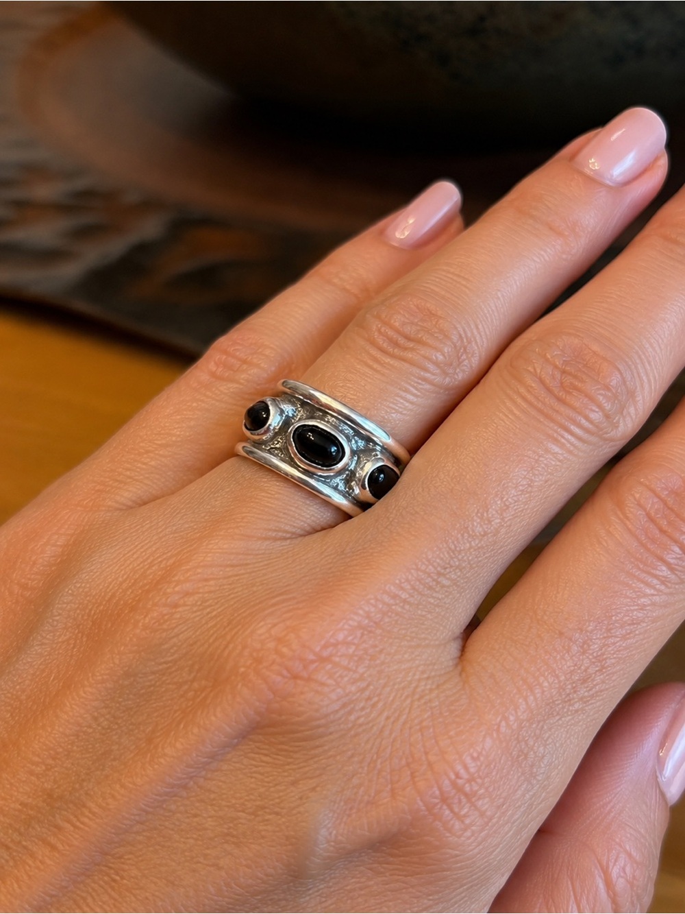 Sterling Silver Black Onyx Accent Band - Women's Ring